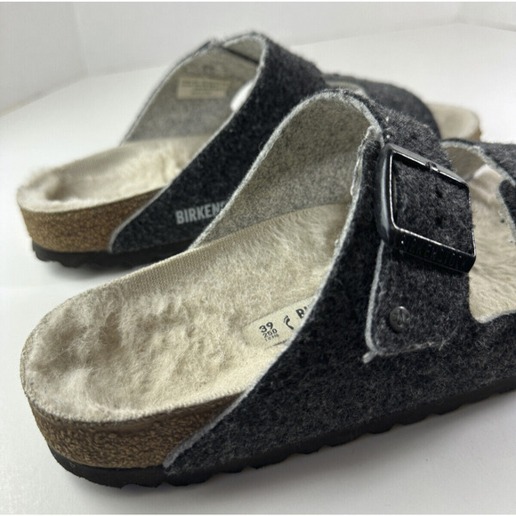 Birkenstock Arizona Shearling Sandal Charcoal Gray Cork Suede Women's 39 Size 8 - Picture 8 of 16